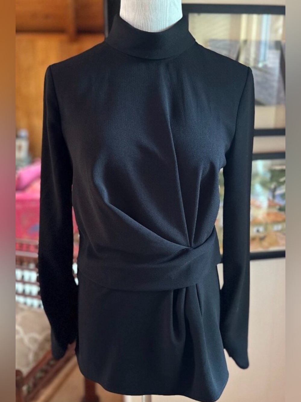 Zara Woman Black Twist-Waist Long Sleeve Top X-Large